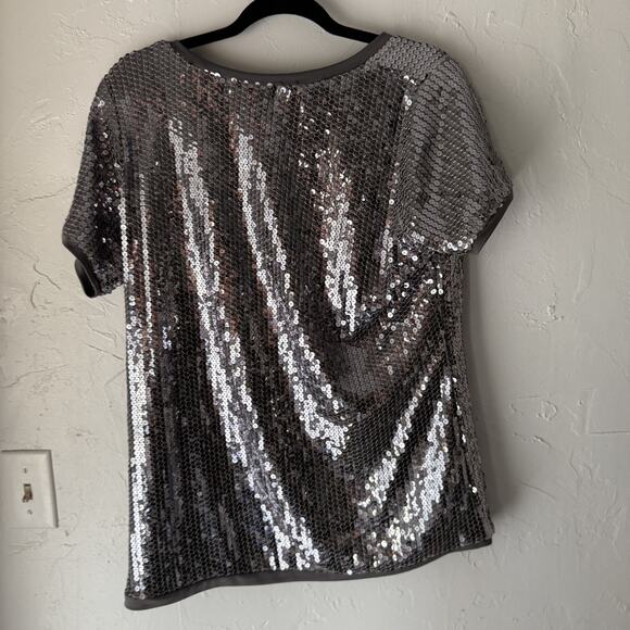 August Silk Shirt Vintage 90s 1X Gray Silver Sequin‎ Party Top Swifty Disco - Picture 7 of 7
